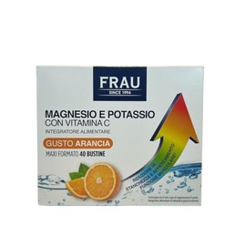 FRAU, Magnesio e Potassio, Integratore Alimentare con Vitamina C, Riduzione Stanchezza e Affaticamento, Funzione Muscolare, Senza Glutine e Lattosio, Gusto Arancia, 40 bustine
