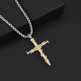 Cross Necklace for Men 925 Sterling Silver Nail Cross Necklace for Men Jesus Cross Pendant Christian Gifts for Men Women