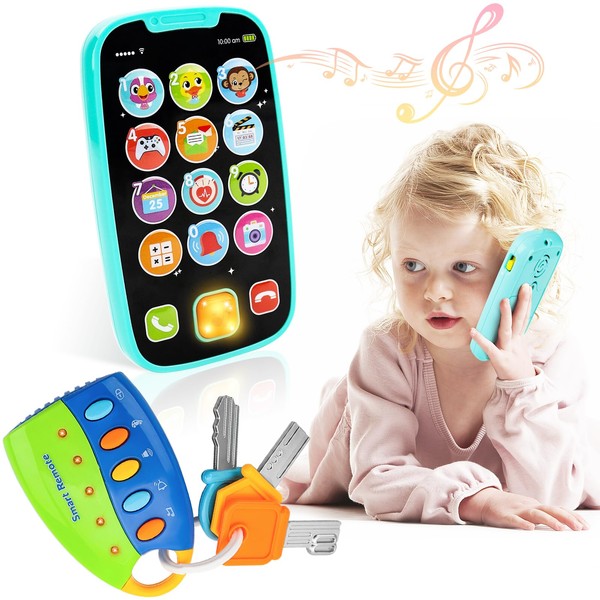 deAO Toy Phone and Baby Car Keys Toy, Musical Toys for Kids, Baby Cell Phone, Car Keys with Sound and Light, Toys for Boys Girls, Baby toys, Birthday