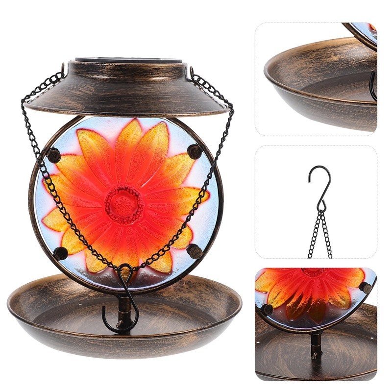 BESPORTBLE Solar Bird Feeder Solar Lamp Hanging Metal Bird Feeder