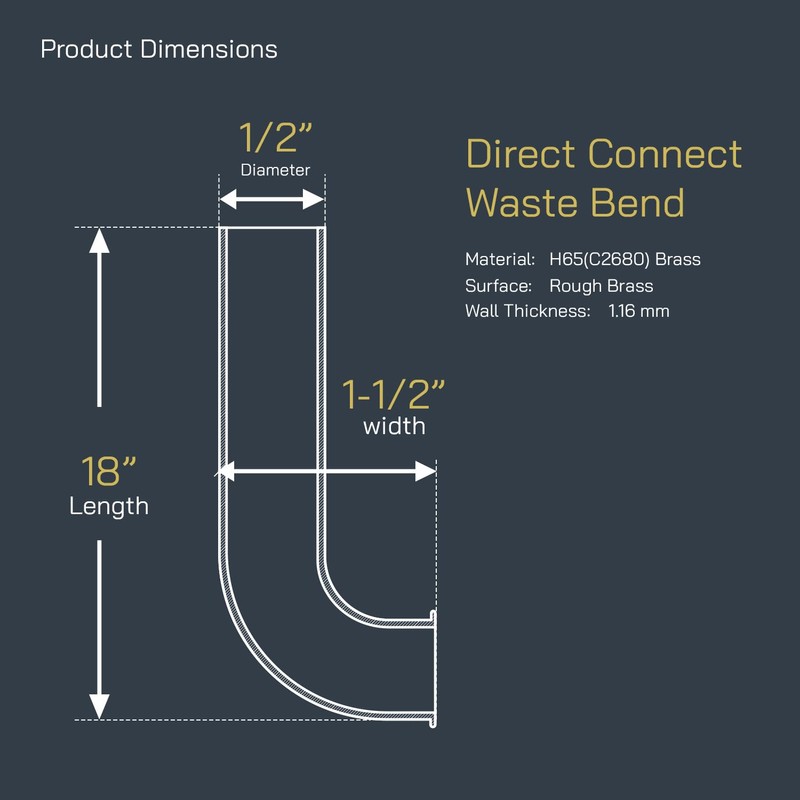 Highcraft 1-1/2” x 18” Waste Arm Direct Connect Brass Waste