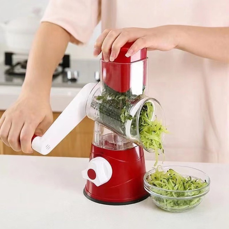 Rotary Cheese Grater - Vegetable Slicer with 3 Interchangeable Stainless