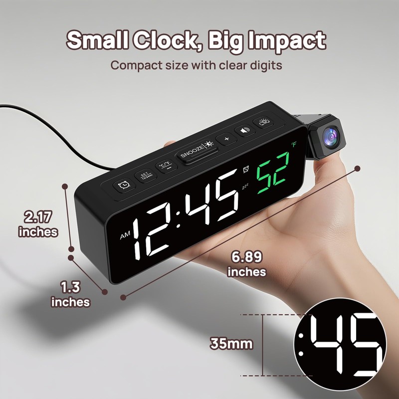 Netzu Projection Alarm Clock for Bedroom Ceiling, Small Compact Plug-in