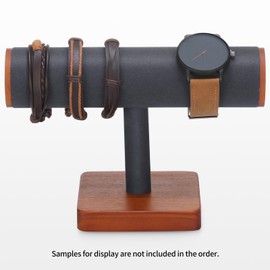 YUQIN T-Bar Bracelet Display Stand, Wooden Base Jewelry Holder, Space Saving Design for Personal Use and Vendors (Gray)