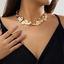 Slpytc Gold Choker Necklaces for Women,Statement Chunky Gold Necklace Earrings Fashion Irregular Lava Choker Charm Punk Necklaces Daily Valentines Day Jewelry Set (Gold)