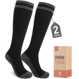 SONORAN 2 Pairs Merino Wool Compression Socks for Men Women, Knee High Winter Thermal Thick Warm for Cold Weather Christmas Gift L/XL Black
