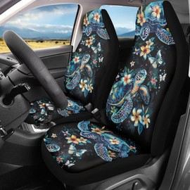Howilath Sea Turtle Floral Car Front Seat Cover for Men Women Stretchy Bucket Seat Covers High Back Accessories Interior Decor - 2 Piece