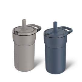 2-Pack Bundle: BrüMate Leap 12oz Kids Straw Tumbler | 100% Leakproof Prevents Spills | Silicone Sleeve Protects From Dents & Dings | Keeps Ice 24+ Hours | Cup Holder Friendly:_DWLP12MCADWLP12NFBBUNDLE