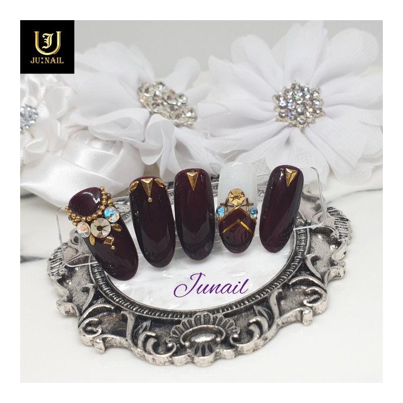 Jinburgundy handmade nail tips - Short round / 찐버건디 수제네일팁