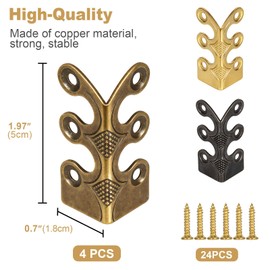Baseboard Corner Protectors,4 Pcs Vintage Metal Skirting Board Corner Protectors for File Boxes,Bookshelves,Wooden Cases,Jewel Cases Decorative (Bronze)