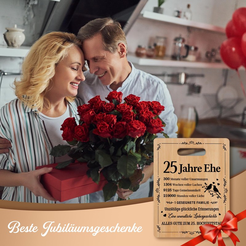 Joyvado Silver Wedding Anniversary Gifts, Bamboo Chopping Board to Celebrate