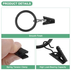 M METERXITY 40-Pack Black Curtain Rings with Clips, Rustproof Metal Curtain Hooks with Clips, 25 mm Interior Diameter Curtain Rod Clips for Hanging Drapes/Hats/Bows/Towels