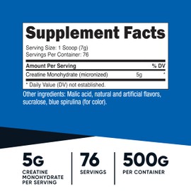 Nutricost Creatine Monohydrate Powder (Blue Raspberry), 500 Grams (1.1 LBS)