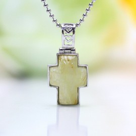 ［ ハッピーボム ］ ルチルクオーツ ふっくらクロス 天然石 パワーストーン ペンダント ネックレス チェーン40cm