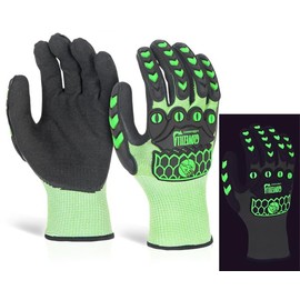 Beeswift Glovezilla Glow in the Dark Foam Nitrile Coated Gloves Cut Proof/Tear Resistance Safety Gloves Personal Protective Equipment Work Gloves PPE Workwear – Green/Black – XX-Large - 1 Pair