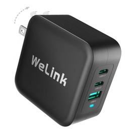 WeLink 100W USB C Charger, GaN PPS 3-Port Fast Compact Foldable USB C Charger Block for MacBook, iPad Pro, Galaxy S24, iPhone 16/15 and More