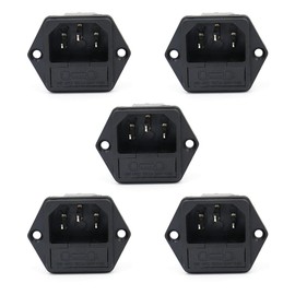 Baomain IEC 320 C14 Male Plug IPZ-104 3 Pins PCB Panel Power Inlet Socket Connector with Fuse Holder AS-07 AC 250V 15A (5PCS)