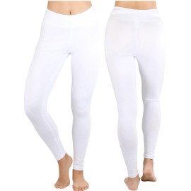 ToBeInStyle Women's Medium Weight Breathable Cotton-Spandex Leggings (Medium, White)