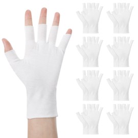 Heclia 8 Pairs White Cotton Gloves, Fingerless Touchscreen Moisturizing Gloves for Dry Hands Sleeping, 100% Cotton Quilting Glove, Size M, Eczema Glove for Men and Women