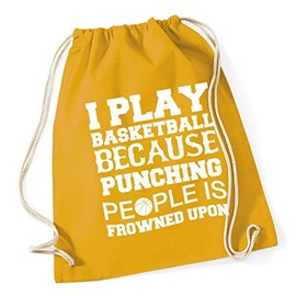 Hippowarehouse I play basketball because punching people is frowned upon Drawstring Cotton School Gym Kid Bag Sack 37cm x 46cm, 12 litres
