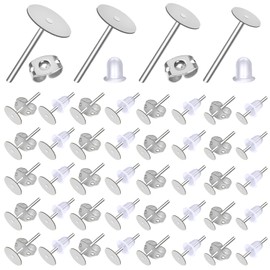 TOAOB 800pcs Flat Pad 4 Sizes Earring Studs and Butterfly Earring Backs and Rubber Safety Earring Backs for Jewelry Making Findings