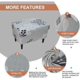 Eco-Ancheng Chair Cover Stretch Ottoman Cover Rectangular Storage Ottoman Slipcover Footrest Stool Covers Ottoman Slipcovers for Foot Stool with Nonslip Elastic Bottom