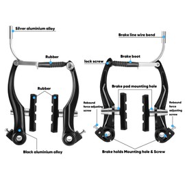 Hmseng V-Type Bike Brake Set, Complete Universal Bike Front and Rear MTB Brake, Bicycle Brakes, Inner and Outer Cables, Include Brakes Lever Calipers Multi-Tool Wrenches-White
