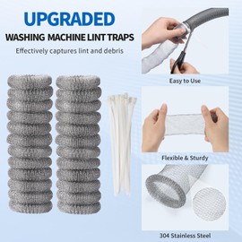 40 Pieces Lint Traps Stainless Steel Washing Machine Lint Snare Traps Laundry Mesh Washer Hose Filter with 40 Pcs Cable Ties