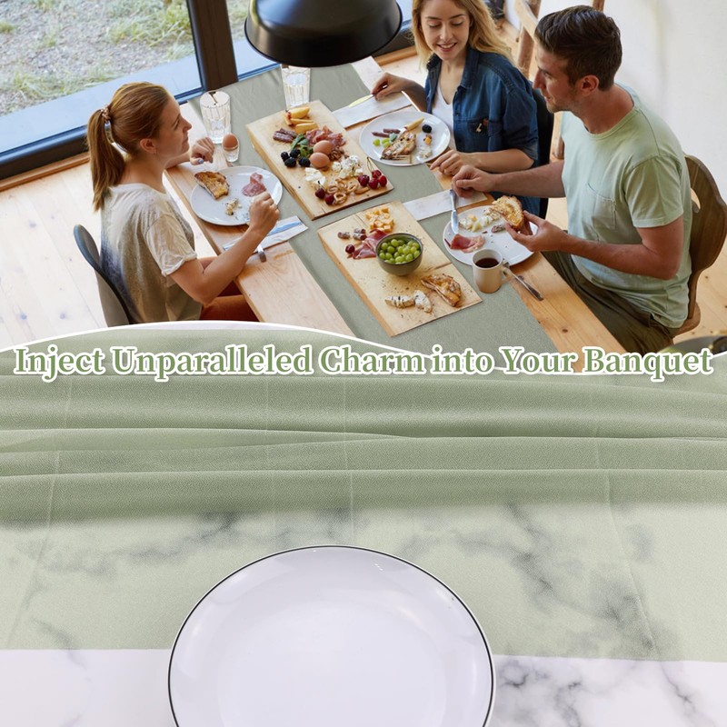 Sage Green Fabric Chiffon Table Runner, Kitchen Table Decoration Indoor