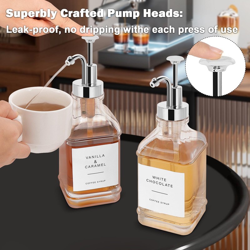 BathAce Coffee Syrup Dispenser for Coffee Bar, Clear Glass Syrup