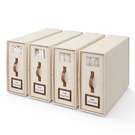 BigPonPon 4 Pack Bed Sheet Organizers And Storage,Foldable Sheet Organizer For Linen Closet(Super King Size),Linen Bedding Storage Box With Leather Handle For Bedsheets,Flannel Blankets,Thin Quilts