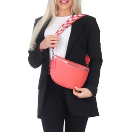 Damen Bauchtasche stylisch Umhängetasche Hüfttasche Bodybag Gürtel Crossbody Bag Schultertasche mit Verstellbaren Gurt 25 (Lachs, Klein 23 x 14 x 7 cm)