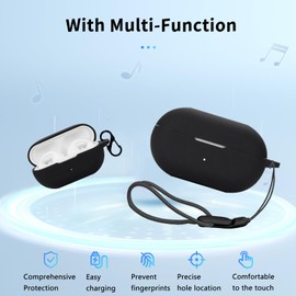 for ambie Sound earcuffs AM-TW02 Case Cover,NOUKAJU Earphone Protective Cover(with Carabiner + Lanyard + Cleaning Pen) Drop-Proof,Scratch-Proof,Shock-Proof,Case for ambie AM-TW02(Black)