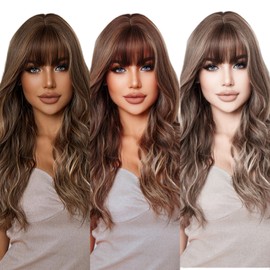 Hybrid Gold Long Wig with Chest-Length Waves and Bangs