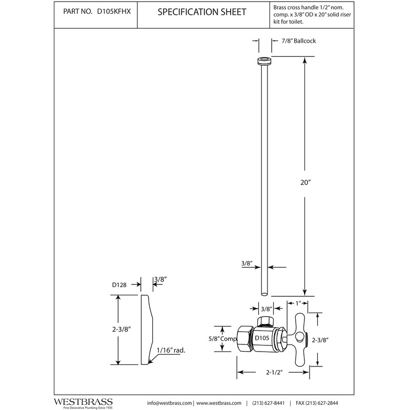 Westbrass D105KFHX-26 5/8" x 3/8" OD x 20" Flat Head
