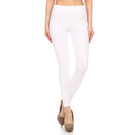 Leggings Depot Women's Cotton Spandex Leggings, Full Length, White, Small