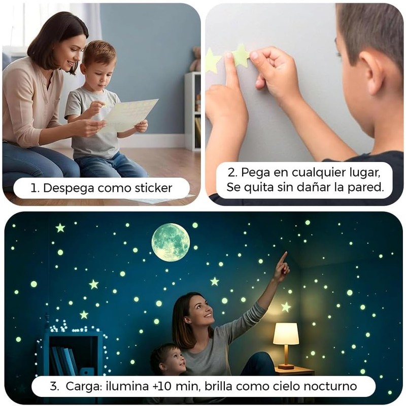 127Pcs Estrellas fluorescentes para techo, Pegatinas Estrellas de Pared(B)