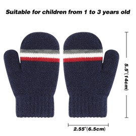 QKURT 3 Pairs Toddler Mittens, Kids Knitted Gloves Children Magic Mittens Lined Fleece Thermal Mittens Baby Winter Warm Mittens Kids Gloves for 1~3 Years Old Baby Girls Boys