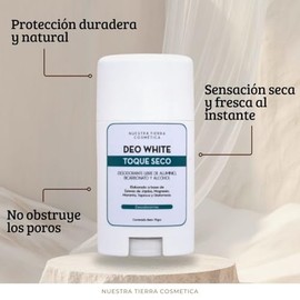Nuestra Tierra Cosmtica Deo White Desodorante en Barra, Toque Seco, sin Aluminio ni Bicarbonato, 70 g                                                 