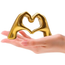 SRJ PRODUCTS Heart Hand Gesture Sculpture, Resin Love Gesture Statue Figurine for Wedding, Home Decor, Desktop Decoration, and Gift Ideas (Gold)