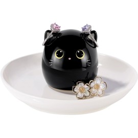 Titanape Cat Gifts for Women, Black Cat Ring Holder Dish for Jewelry Rings Earrings Necklace Watch Keys, Birthday Christmas Engagement Wedding Gift for Cat Lovers, Cat Gifts for Women, Cat Mum Gifts