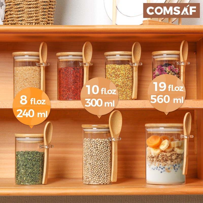 ComSaf 12 Pcs Glass Spice Jars with Lids and Spoons,