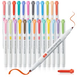 maikedepot 25 Highlighters, Pastel Highlighter Assorted Colors Markers Dual Tip Real Mild Highlighter Markers Chisel and Fine Tips for Kids and Adults Coloring, Underlining, Highlighting
