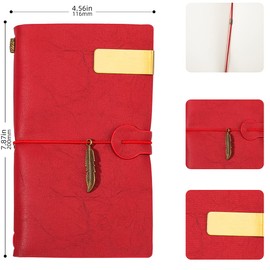 ZMHQLPDZ 4Pack Leather Travelers Notebook - Refillable Travel Journal - Traveler's Journal, Planner, Notebook for Writing, Poets, Travelers, as a Diary or Life Planner (Red)