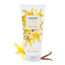 VANDINI COMFORT Body Lotion Damen 200 ml mit Vanilleblüte & Macadamiaöl - Body Lotion für trockene, anspruchsvolle Haut - vegan, ohne Parabene & Silikone, Made in Germany