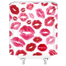 WANVYON Lips Shower Curtain Fashion Woman Lipstick Kiss Romantic Modern Valentine Love Bathroom Decor Polyester Curtains with Hooks