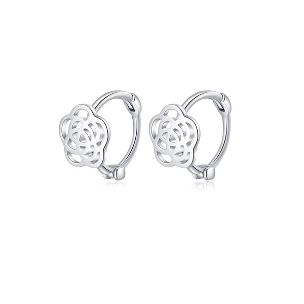 Reffeer 925 Sterling Silver Camellia Flower Hoop Earrings Huggie for