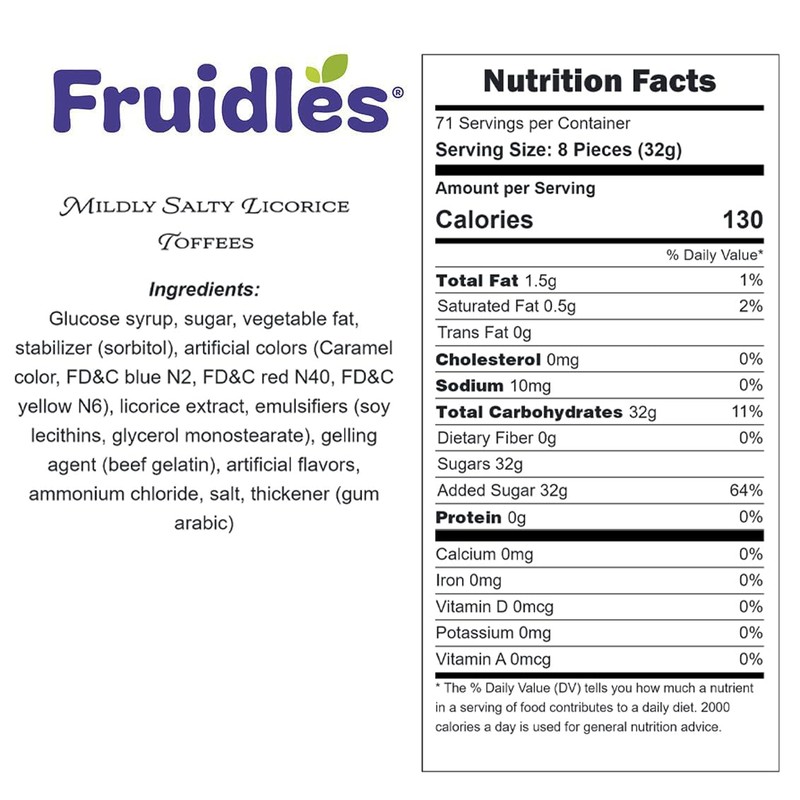 Fruidles Mildly Salty Licorice Toffees Bites, Deliciously Candy (1 Pound)