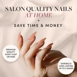 Glamnetic Press On Nails - Sheer Peach | Sheer Neutral Peach Pink Medium Almond Fake Nails, Reusable | 15 Sizes - 30 Nail Kit Wtih Glue