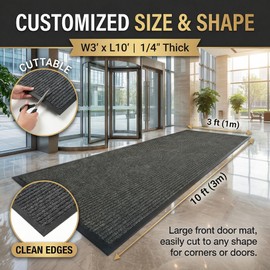Buy1CrossGo 3 x 10 FT Extra Long Entrance Mat for Garage and Double Door, Heavy Duty Indoor Outdoor Doormat, Commercial Quality Non Slip Rubber Backing for High Traffic Dirt and Moisture Trapping